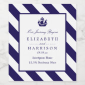 Nautical Stripes & Navy Blue Ship Wedding Weinetikett (Einzelnes Label)