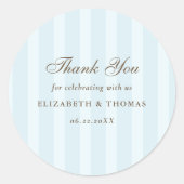 Nautical Stripes Sky Blue Elegante Wedding Gefalle Runder Aufkleber (Vorderseite)