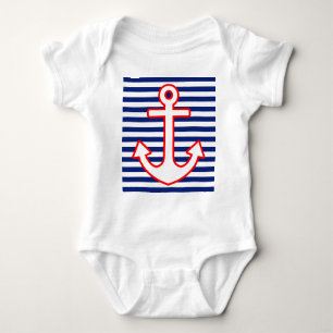 Nautical Style Anchor on Stripes Baby Strampler