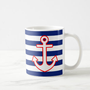 Nautical Style Anchor on Stripes Kaffeetasse