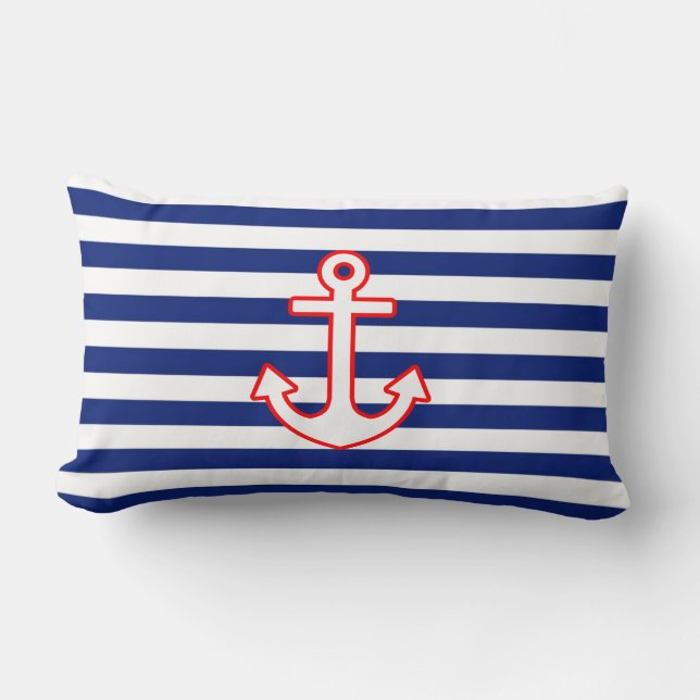 Nautical Style Anchor on Stripes Lendenkissen (Vorderseite)