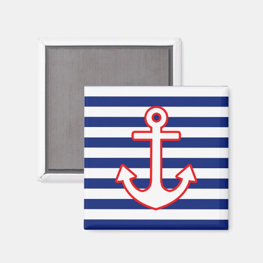 Nautical Style Anchor on Stripes Magnet (Vorderseite/Rückseite)