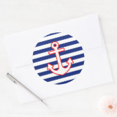 Nautical Style Anchor on Stripes Runder Aufkleber (Umschlag)
