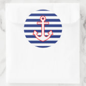 Nautical Style Anchor on Stripes Runder Aufkleber (Tasche)