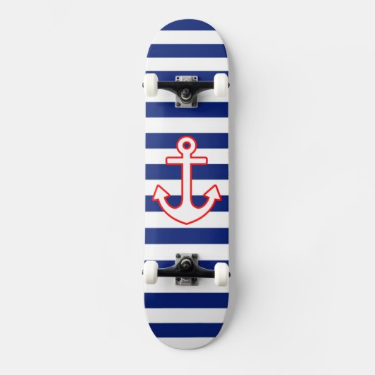 Nautical Style Anchor on Stripes Skateboard (Vorderseite)