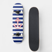 Nautical Style Anchor on Stripes Skateboard (Vorne)