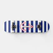 Nautical Style Anchor on Stripes Skateboard (Horizontal)