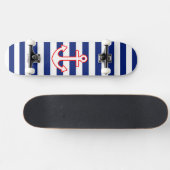 Nautical Style Anchor on Stripes Skateboard (Horizontal)