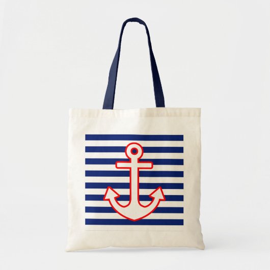 Nautical Style Anchor on Stripes Tragetasche (Vorne)