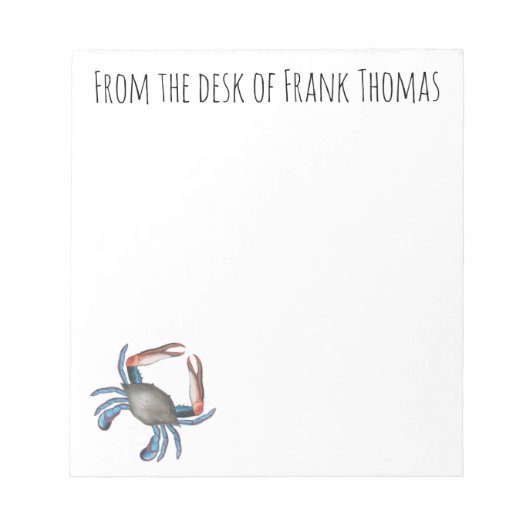 Nautical Stylish Nature Simple Blue Crab Notizblock (Vorderseite)