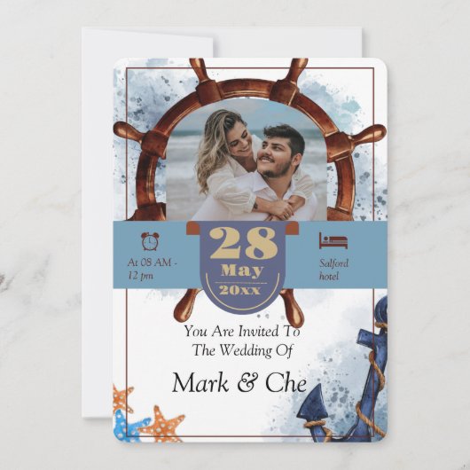 Nautical Stylish Wedding Einladung (Vorderseite)