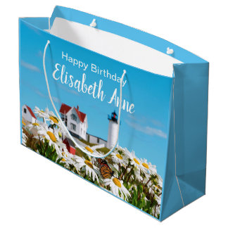 Nautical Summer Birthday Nubble Maine Lighthouse Große Geschenktüte