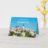 Nautical Summer Birthday Nubble Maine Lighthouse Karte (Gelbe Blume)