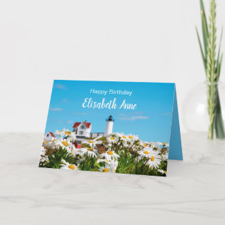 Nautical Summer Birthday Nubble Maine Lighthouse Karte