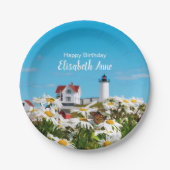 Nautical Summer Birthday Nubble Maine Lighthouse Pappteller (Vorderseite)