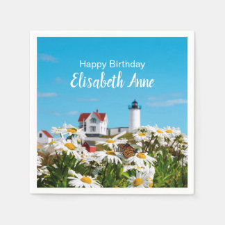 Nautical Summer Birthday Nubble Maine Lighthouse Serviette
