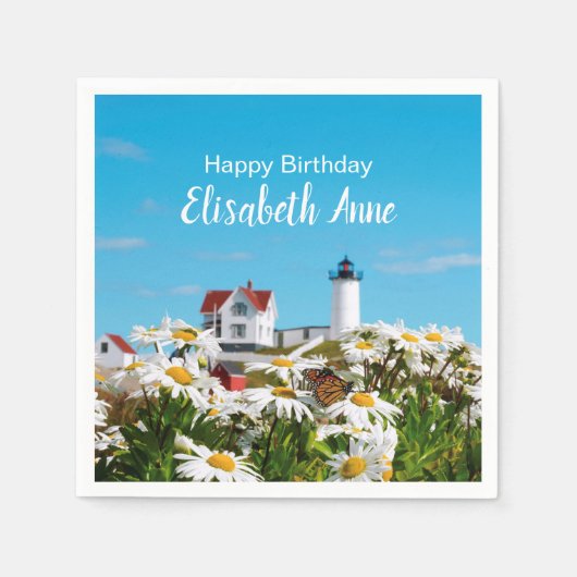 Nautical Summer Birthday Nubble Maine Lighthouse Serviette (Vorderseite)
