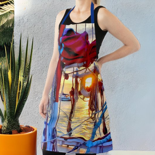 Nautical Sunset Thru the Sailboat Lifebuoy Schürze