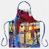 Nautical Sunset Thru the Sailboat Lifebuoy Schürze (Vorderseite)