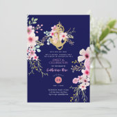 Nautical Sweet 16 lädt Navy Blue Pink Blume ein Einladung (Stehend Vorderseite)