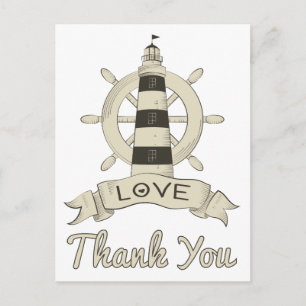 Nautical Tan Dankeschön Leuchtturm & Schiffanker Postkarte