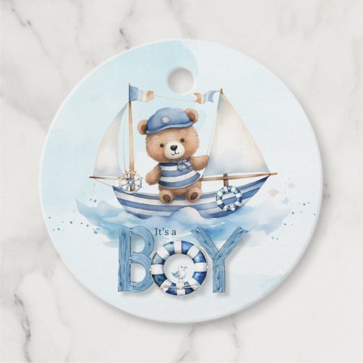 Nautical Teddy Bear Boy Baby Dusche Geschenkanhänger (Vorderseite)