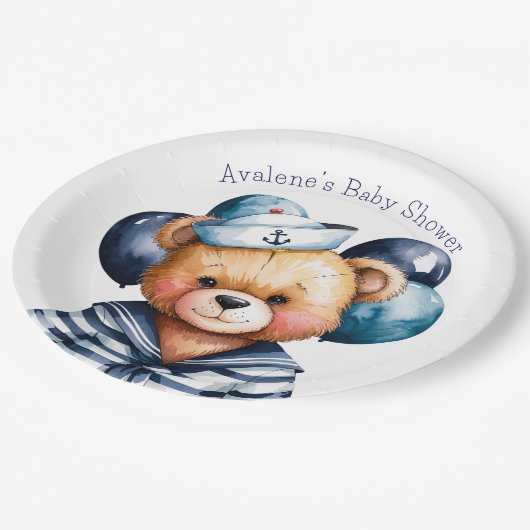 Nautical Teddy Bear Delight Boy Baby Dusche Pappteller (Schrägansicht)