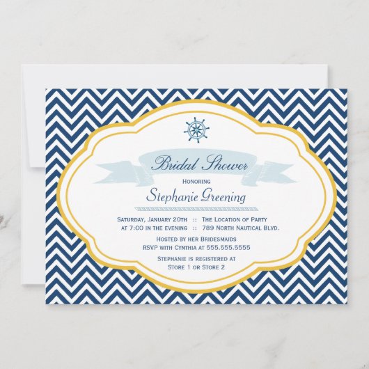 Nautical Thema Marine Gold Brautdusche Einladung (Vorderseite)