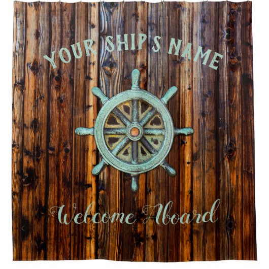 Nautical Theme Bronze Captains Wheel Duschvorhang (Vorderseite)