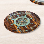Nautical Theme Bronze Captains Wheel Runder Pappuntersetzer (Angewinkelt)