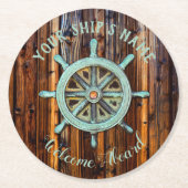 Nautical Theme Bronze Captains Wheel Runder Pappuntersetzer (Vorderseite)