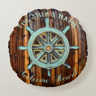 Nautical Theme Bronze Captains Wheel Rundes Kissen