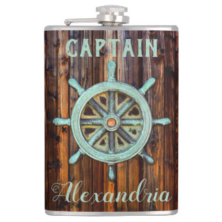 Nautical Theme Bronze Captains Wheel Tall Flachmann