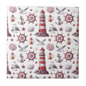 Nautical Theme - Leuchtturm, Korallen, Meeresleben Fliese (Vorderseite)