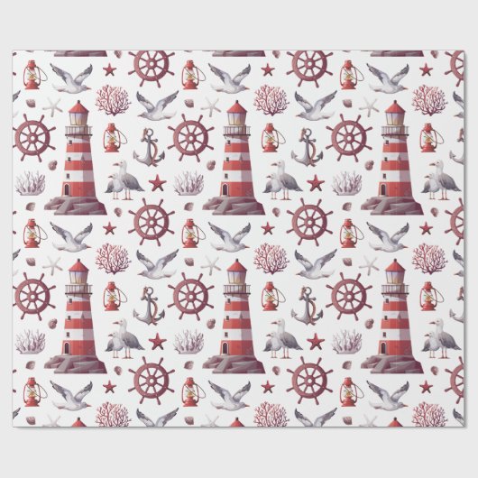 Nautical Theme - Leuchtturm, Korallen, Meeresleben Geschenkpapier (Flach)