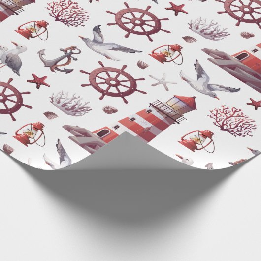 Nautical Theme - Leuchtturm, Korallen, Meeresleben Geschenkpapier (Ecke)
