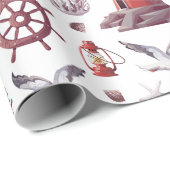 Nautical Theme - Leuchtturm, Korallen, Meeresleben Geschenkpapier (Rolleneckpunkt)