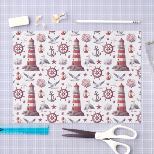 Nautical Theme - Leuchtturm, Korallen, Meeresleben Seidenpapier (Handwerk)