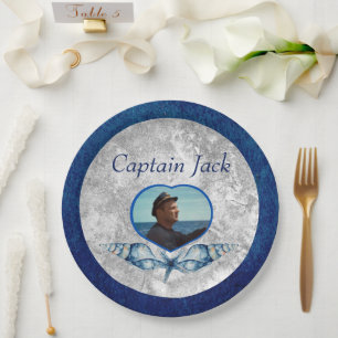 Nautical-Theme Navy Blue Foto Muscheln Aquarell Pappteller
