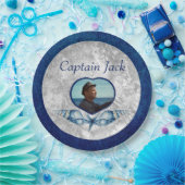 Nautical-Theme Navy Blue Foto Muscheln Aquarell Pappteller (Party)