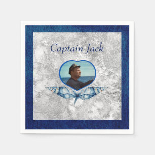 Nautical-Theme Navy Blue Foto Muscheln Aquarell Serviette