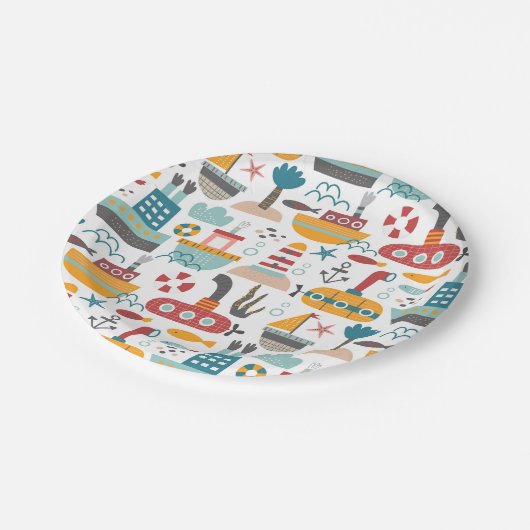 Nautical Theme Paper Plate Pappteller (Schrägansicht)