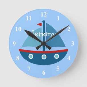 Nautical theme sail boat wall clock for kids room runde wanduhr