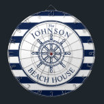 Nautical Themed Beach House Ship Wheel Dartscheibe<br><div class="desc">Ein komplett individualisierbares und lustiges Dartboard-Set mit einem einzigartigen nautischen Thema. Es verfügt über ein Schiff Rad zentriert in der Mitte in einer lebendigen Marine und weiß Farbe. Alle Elemente sind entsperrt und einstellbar, wenn Sie Änderungen vornehmen müssen. Viel Spaß, kreativ zu sein und es zu Ihrem eigenen zu machen....</div>