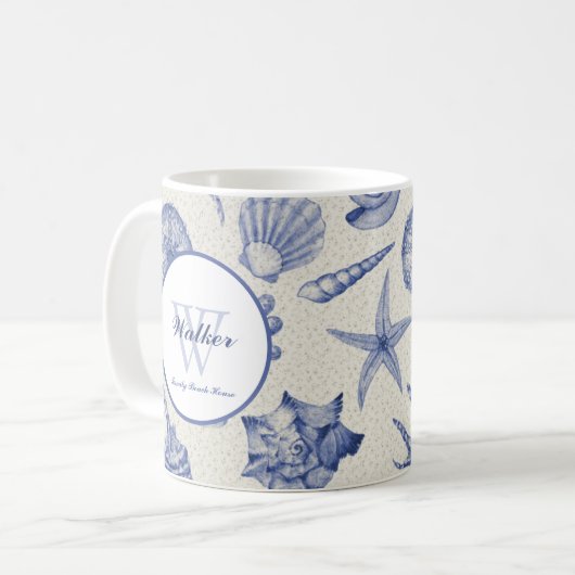 Nautical Themed Blue Seashell Custom Kaffeetasse (Vorderseite Links)