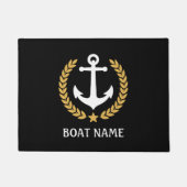 Nautical Themed Bootname Anchor Gold Laurel Black Fußmatte (Vorderseite)