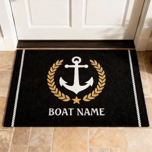 Nautical Themed Bootname Anchor Gold Laurel Star Fußmatte