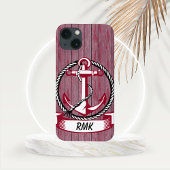 Nautical Themed Burgundy Planks und Anchor Case-Mate iPhone Hülle