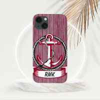 Nautical Themed Burgundy Planks und Anchor