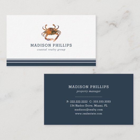 Nautical Themed Crab Küste Real Anwesen Ferien Visitenkarte (Vorne/Hinten)